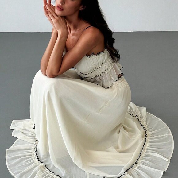 Apricot Casual Women's Vacation Contrast Trim Layered Camisole Top & Skirt - Picture 2 of 9